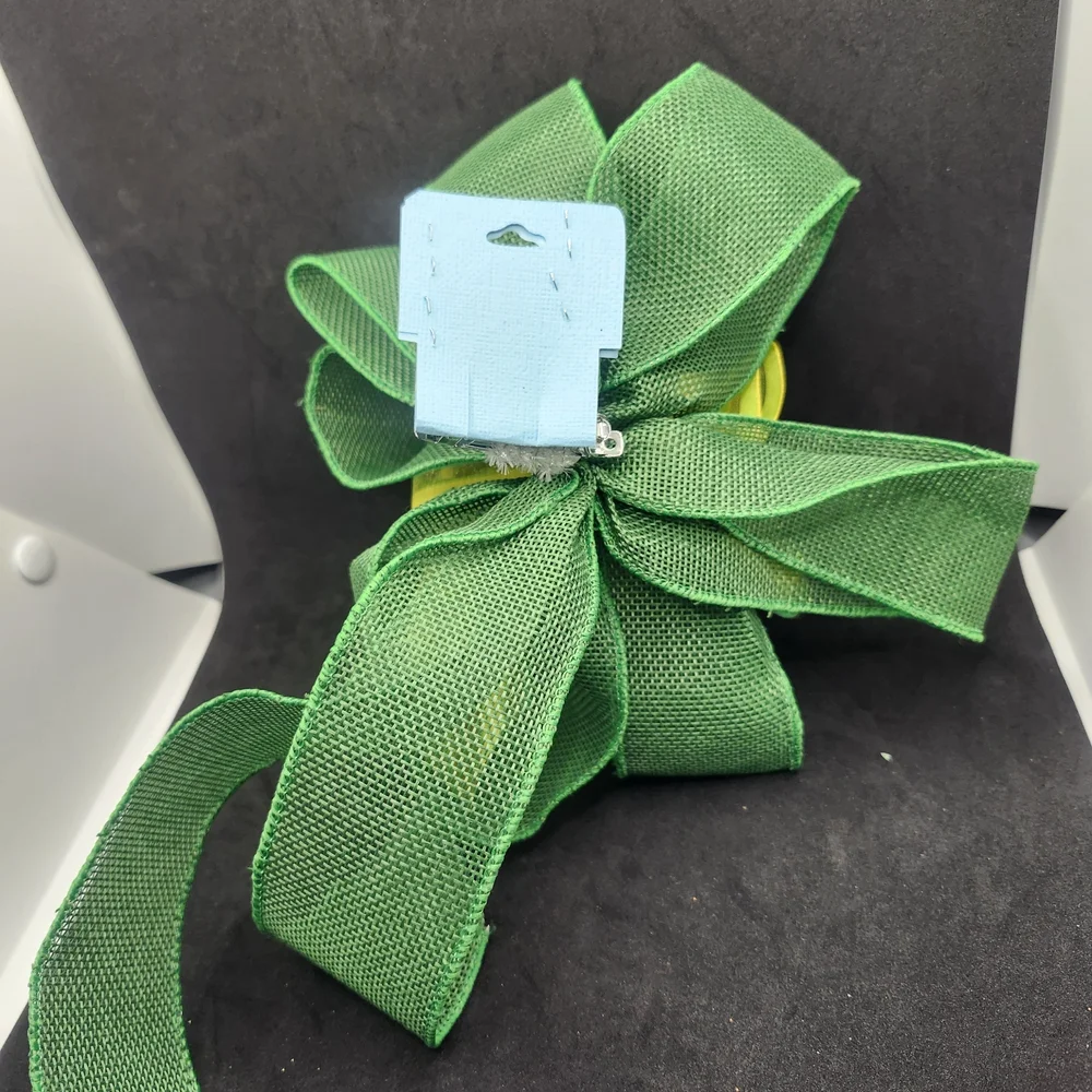 Hand Crafted Green & Yellow Hair Bow Barrette Clip Colorful Hair Accessory